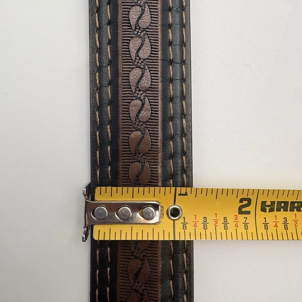 GOLD COAST Embossed Brown Leather Belt Silver Buckle Mens Western Paws 38 XL